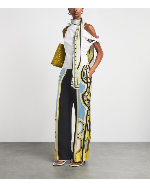 LaDoubleJ White Geometric Fringe Scarf