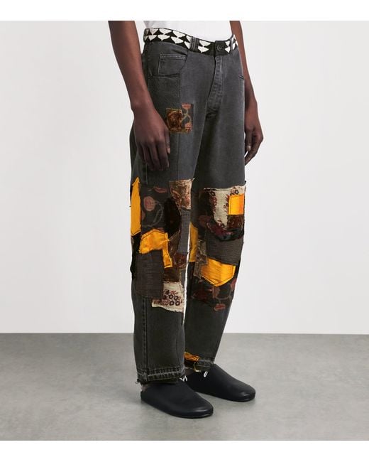 Kartik Research Gray Manali Patchwork Wide-Leg Jeans for men