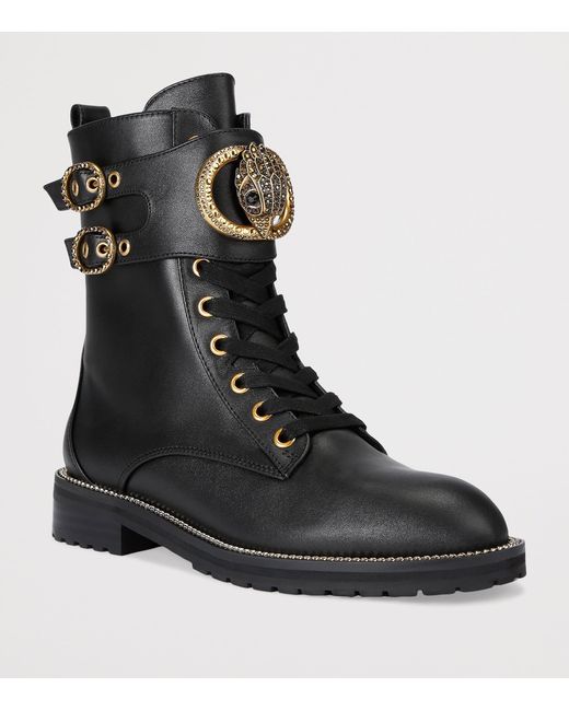 Kurt Geiger Black Leather Stoop Lace-Up Boots