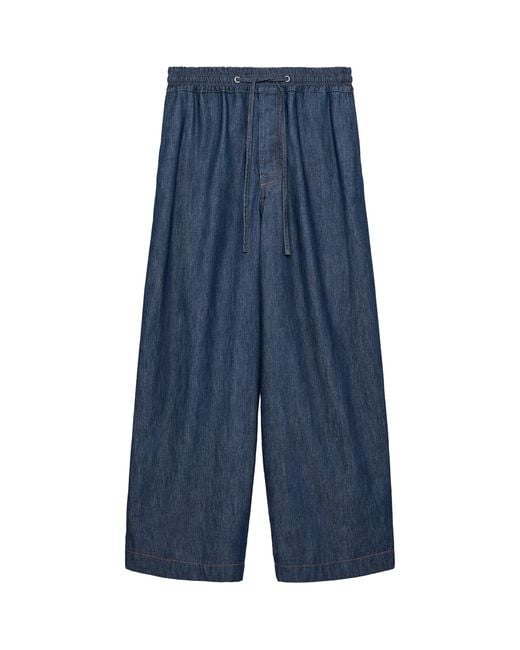 Loewe Blue Chambray Drawstring Wide-Leg Trousers for men