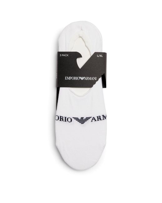 Emporio Armani White Cotton-blend Invisible Socks (pack Of 3) for men