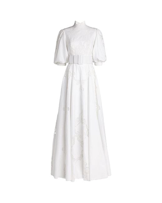 Costarellos White Alessie Belted Linen Gown