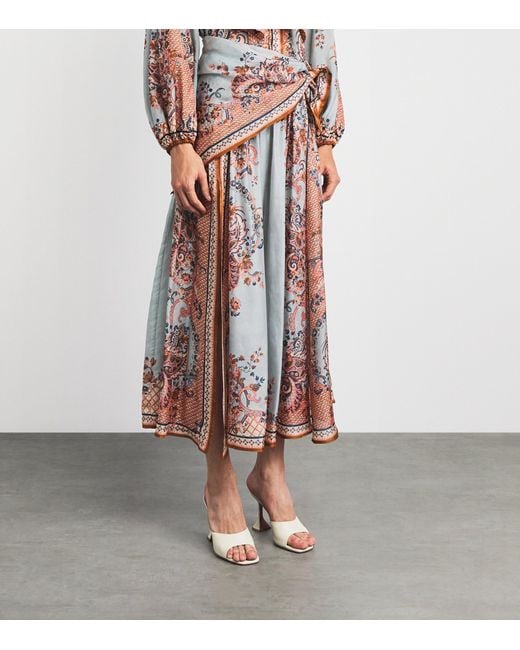 Zimmermann Multicolor Silk Printed Aster Midi Skirt