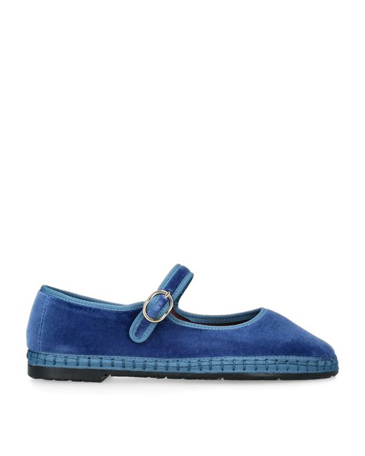 Flabelus Blue Velvet Alexandra Mary Jane Flats