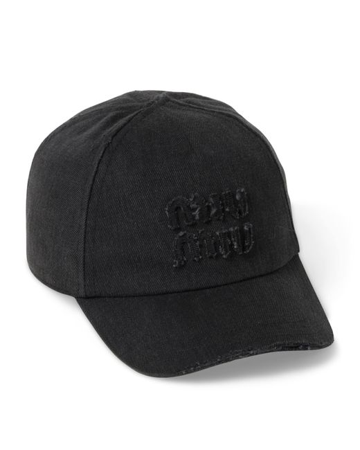 Miu Miu Black Denim Logo Baseball Cap