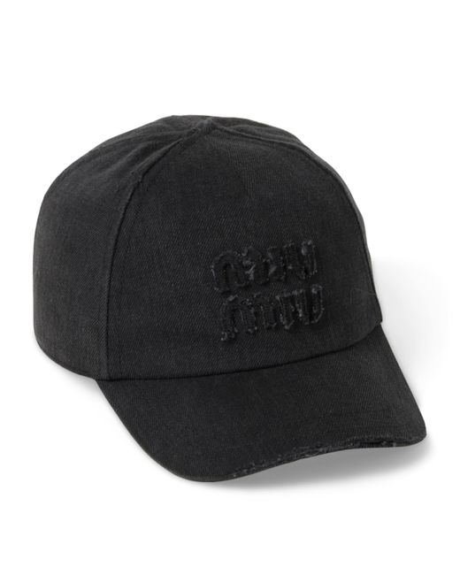 Miu Miu Black Denim Logo Baseball Cap