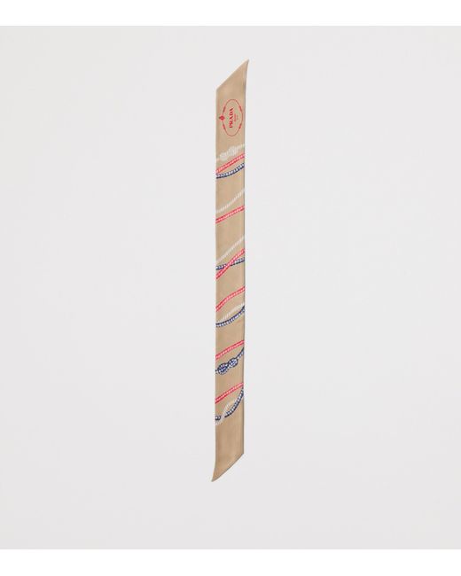 Prada White Silk Twill Ropes Print Skinny Scarf