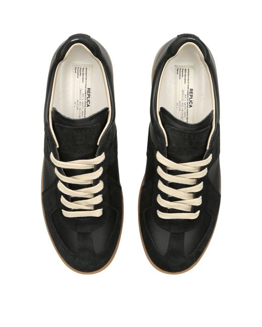 Maison Margiela Black Replica Panelled Leather Low-top Trainers for men