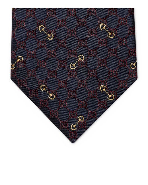 Gucci Blue Silk Gg Supreme Horsebit Tie for men