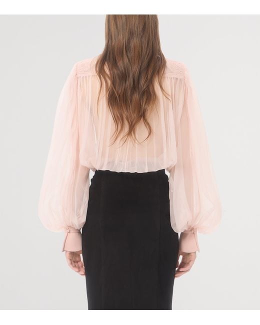 Valentino Pink Silk Floral-Embroidered Blouse
