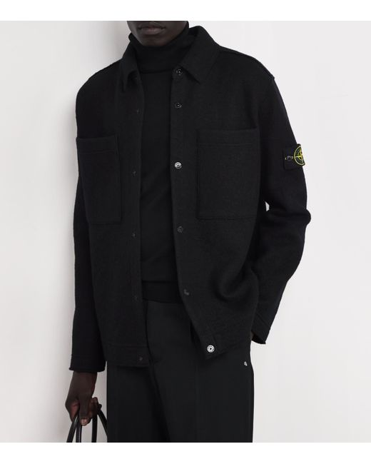 Stone Island Black Virgin Wool Felt Overshirt for men