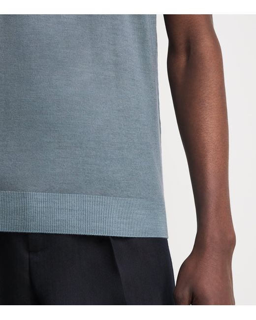 Corneliani Blue Virgin Wool Polo Shirt for men