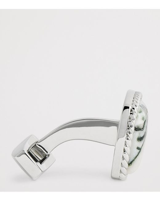 Tateossian White Rhodium-Plated Cable Jasper Cufflinks for men
