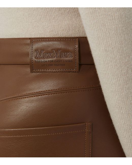Max Mara Brown Faux Leather Wide-Leg Trousers