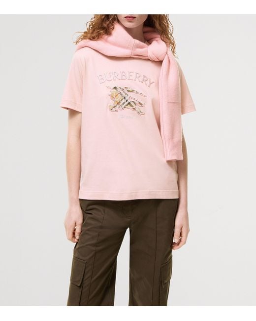 Burberry Pink Cotton Check Ekd T-Shirt