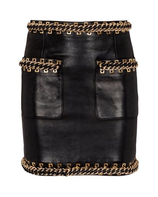Balmain Black Lambskin Embellished Mini Skirt