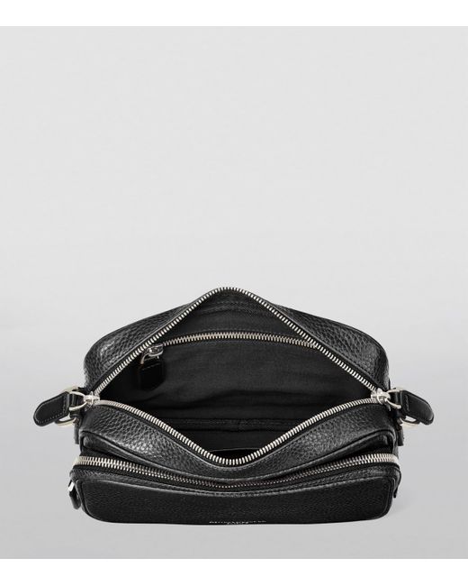 Aspinal Black Leather Reporter East West Messenger Bag for men