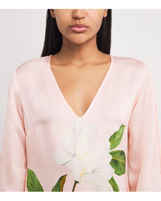 VERANDAH Metallic Magnolia Print Maxi Kaftan Dress