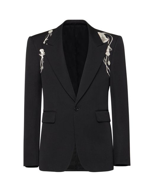 Alexander McQueen Black Wool Embroidered Harness Tailored Jacket for men