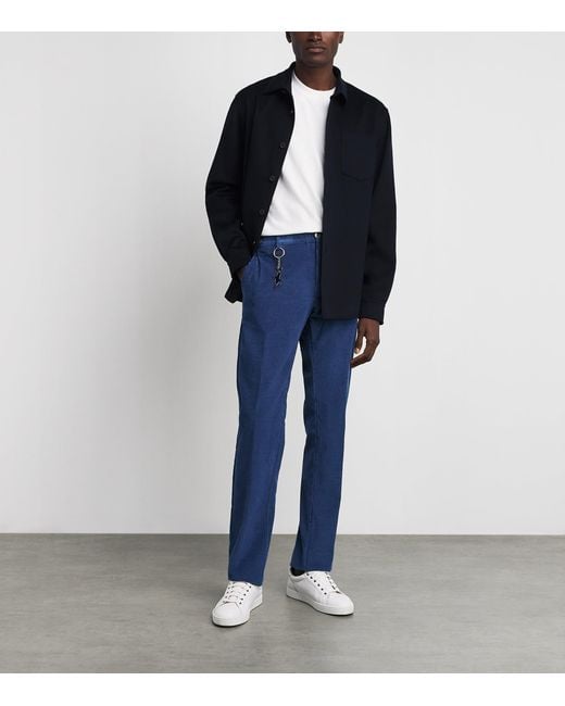 Paul & Shark Blue Cotton-Cashmere Corduroy Trousers for men