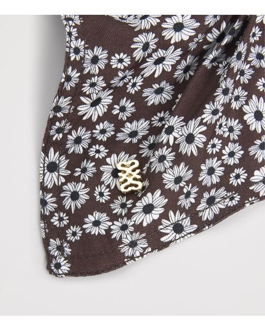 Sandro Brown Silk Floral Print Scrunchie