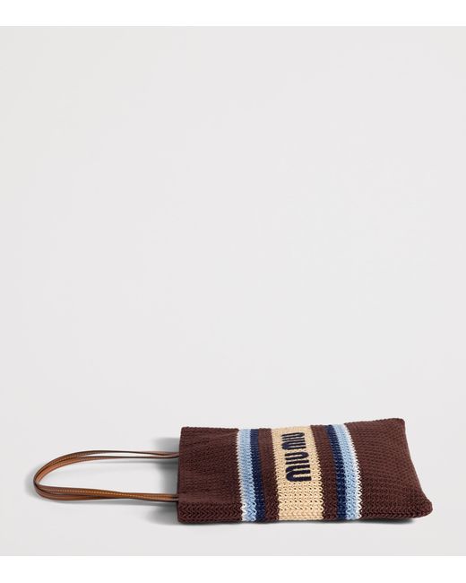 Miu Miu Brown Woven Raffia-Effect Tote Bag