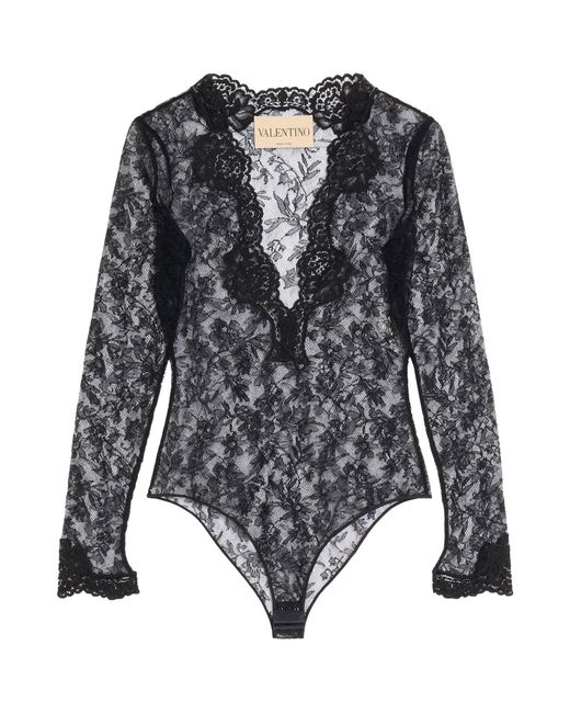 Valentino Black Stretch Lace Bodysuit