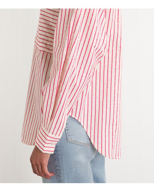 Maje Pink Rhinestone-Embellished Striped Shirt