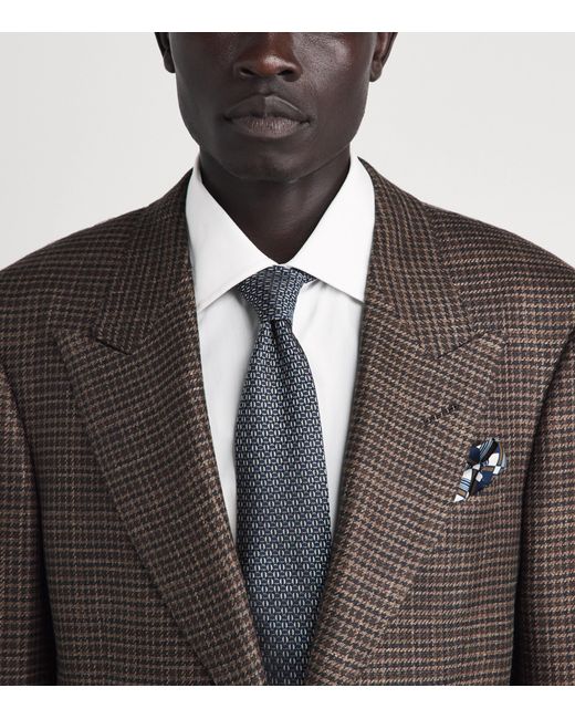 Eton of Sweden Blue Silk Geometric Pocket Square for men