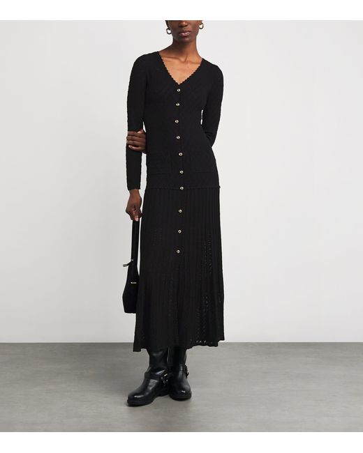 Sandro Black Knit V-Neck Midi Dress