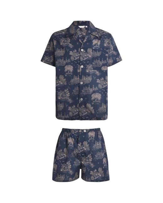 Derek Rose Blue Cotton Ledbury Pyjama Set for men