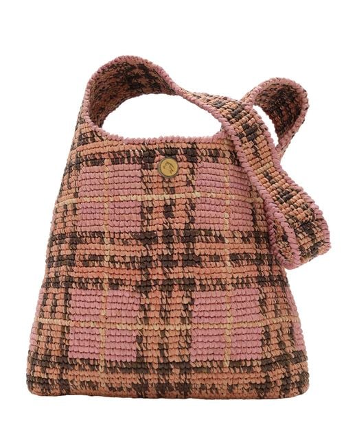Burberry Pink Raffia Margate Shoulder Bag