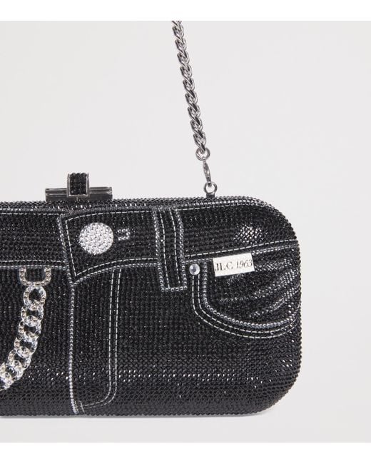 Judith Leiber Black Crystal Jeans Long Slide Clutch Bag