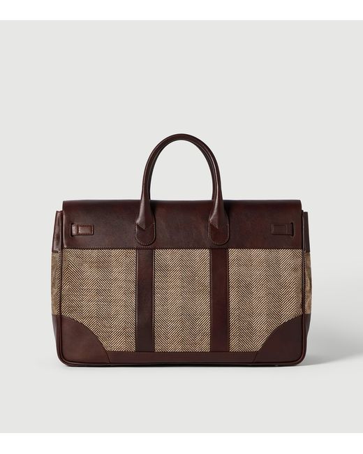 Brunello Cucinelli Brown Leather-Trim Chevron Holdall for men