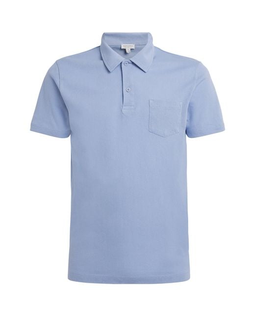 Sunspel Blue Supima Cotton Riviera Polo Shirt for men