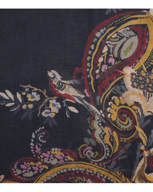 Etro Black Leopard And Paisley Print Scarf