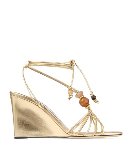 Jimmy Choo Lova 85 Metallic Leather Wedge Sandals