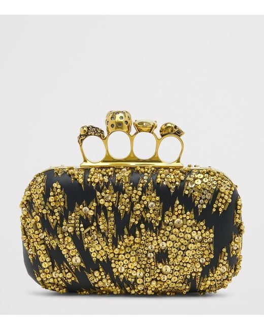McQueen Metallic Embellished Skull Knuckle Clutch Bag