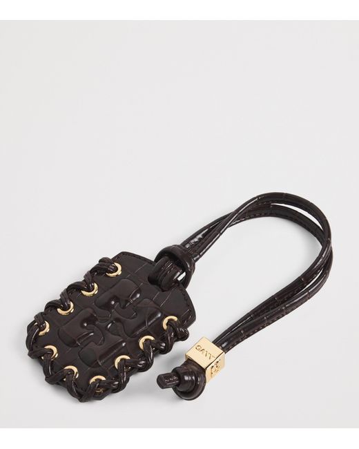 Ganni Black Mini Croc-Embossed Top-Handle Bag