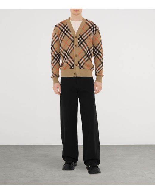 Burberry Brown Wool-Blend Check Cardigan for men