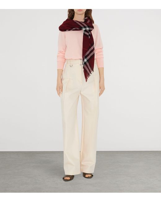 Burberry Red Wool Wide Check Scarf