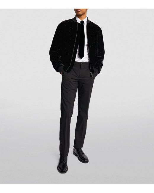 Giorgio Armani Black Velvet Embellished Bomber Jacket for men