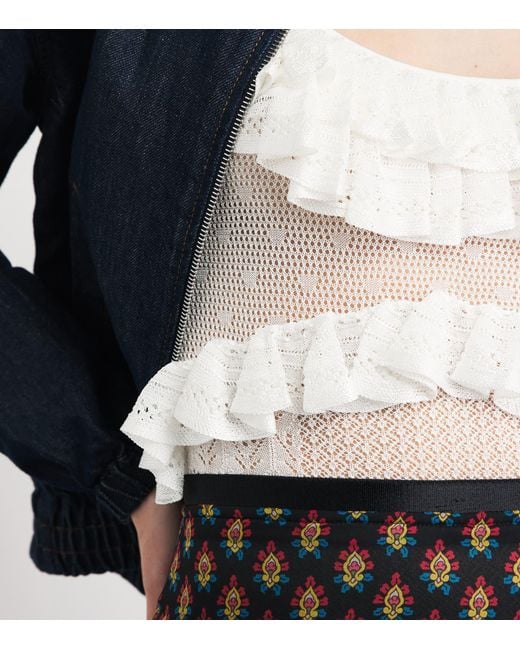 Ulla Johnson White Knitted Ruffle Bania Bodysuit