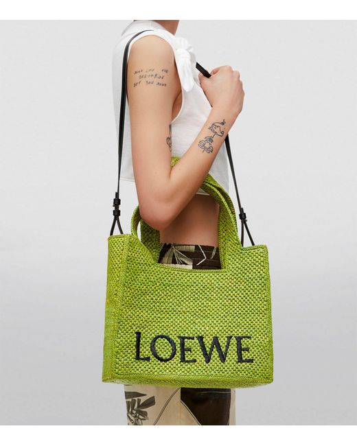 Loewe Green X Paula's Ibiza Medium Raffia Font Tote Bag