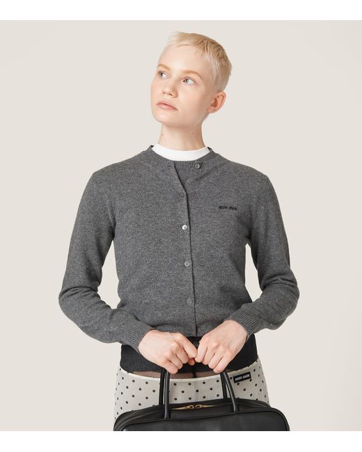 Miu Miu Gray Cashmere Logo Cardigan