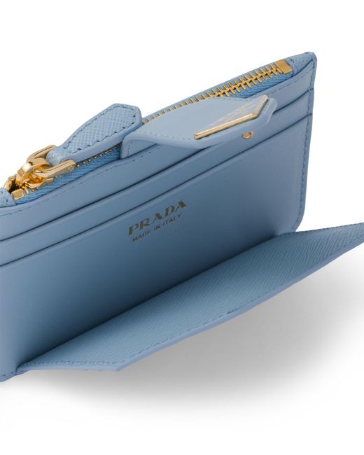 Prada Blue Saffiano Leather Bi-fold Card Holder