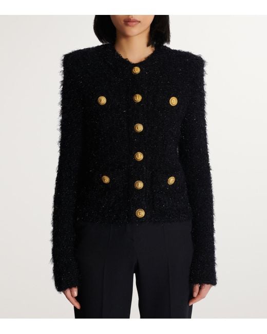 Balmain Blue Tweed Buttoned Jacket