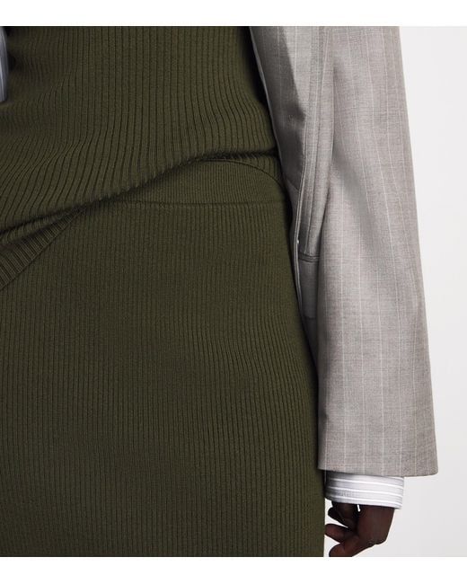 Victoria Beckham Green Merino Wool-Blend Ribbed Midi Skirt