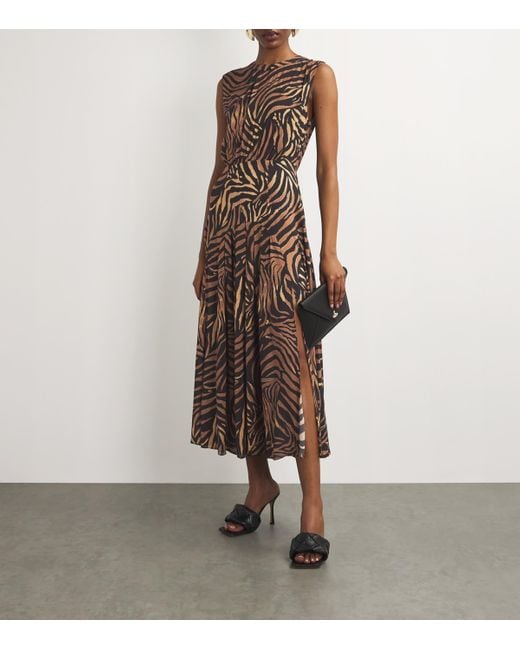 RIXO London Tiger Print Coralie Midi Dress in Brown | Lyst