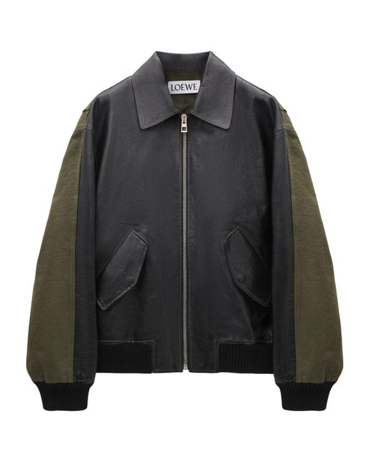 Loewe Black Hybrid Bomber Jacket In Nappa Calfskin And Cotton for men